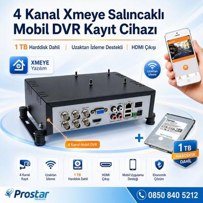4 Kanal Mobil Dvr Kayıt Cihazı 1 TB Harddisk Dahil Uzaktan İzleme Destekli Hdmi girişli