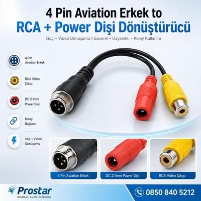 4 Pin Aviation Erkek to RCA Video ve DC Power Dişi Dönüştürücü Kablo