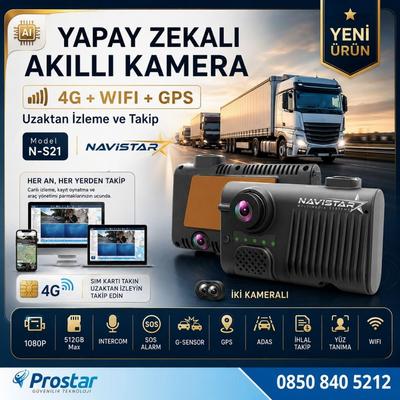 4G Uzaktan izlemeli 2 Kameralı Wifi GPS Yapay Zeka destekli Akıllı Dashcam Kamyon Tır Kamera Sistemi