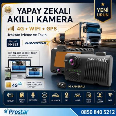 4G Uzaktan izlemeli 2 Kameralı Wifi GPS Yapay Zeka destekli Akıllı Dashcam Kamyon Tır Kamera Sistemi