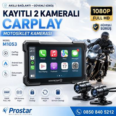5 inç Carplay Motosiklet Kamera Seti 2K 1440P 2 Kameralı Wifi Bluetooth Lastik Basınç göstergeli