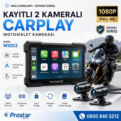 5 inç Carplay Motosiklet Kamera Seti 2K 1440P 2 Kameralı Wifi Bluetooth Lastik Basınç göstergeli