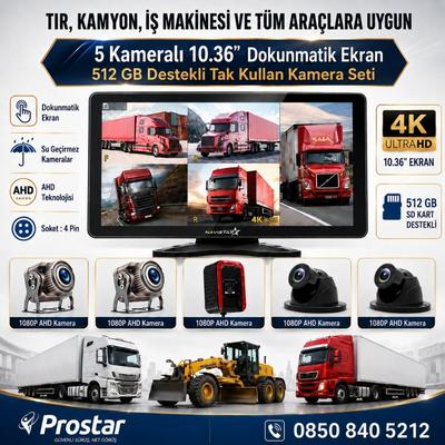 5 Kameralı 10.36" Dokunmatik Kayıtlı Ekranlı 256 Gb Sd Kart Destekli Araç Kamera Seti