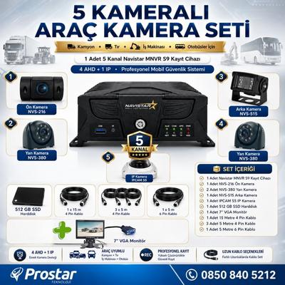 5 Kameralı Profesyonel Araç Kamera Seti 4 AHD + 1 IP | Kamyon, Tır, Otobüs, İş Makinası Uyumlu
