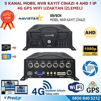 5 Kanal Mobil NVR Kayıt Cihazı 4 AHD + 1 IP Kamera 4G GPS WiFi 1080p Full HD Uzaktan İzleme Araç Güvenlik Sistemi