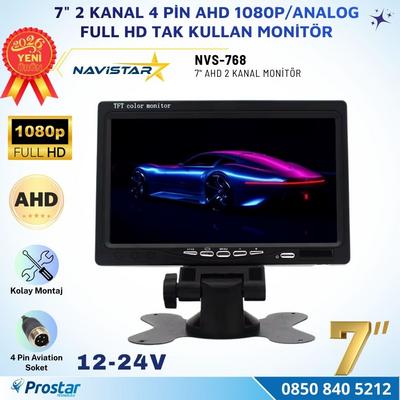7 inç 2 Kanal Full HD AHD/Analog Tak Kullan Araç Monitörü Ayna Görüntüsü Ayarlı + Park Çizgisi 12-24V