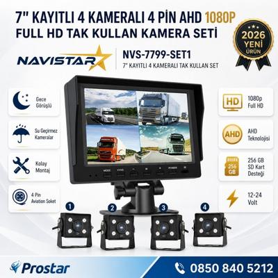 7 inç Kayıtlı 4 Kameralı Full HD Araç Kamera Sistemi AHD 1080P 256GB SD Kart Destekli Gece Görüşlü Tak Kullan Set
