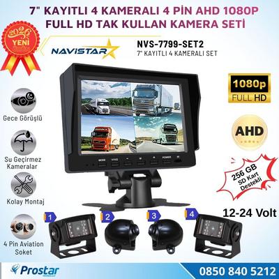 7 inç Kayıtlı AHD 1080P 4 Kameralı Full HD Araç Kamera Sistemi 256GB SD Kart Destekli Gece Görüşlü Tak Kullan Set