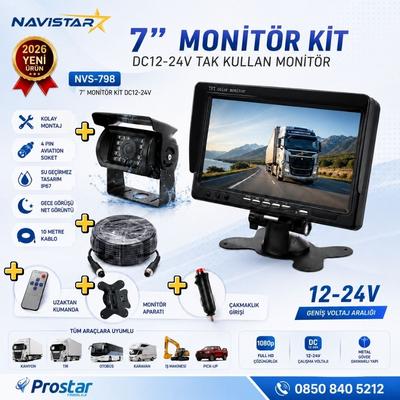 7 inç Monitör Gece Görüşlü Kameralı Araç Monitör ve Kamera Seti - 12-24V, 10 metre Kablolu Kit