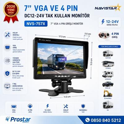 7 inç Vga ve 4 Pin girişli Araç Monitörü Mobil DVR Uyumlu 12-24V