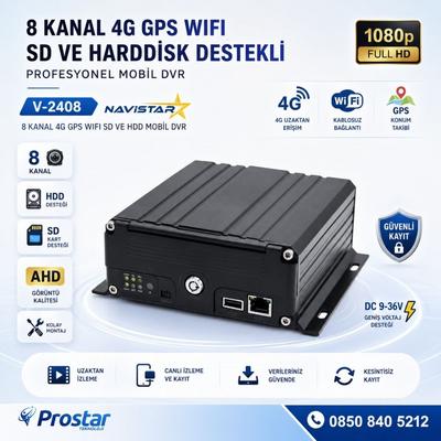 8 Kanal 4G/WIFI/GPS Profesyonel Mobil DVR - 1080P ADAS/DMS, HDD+SD Destekli