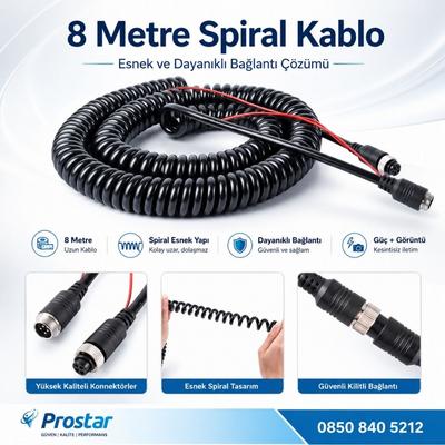 8 Metre 4 pin aviation trigger tetik destekli Spiral uzatma Kablosu