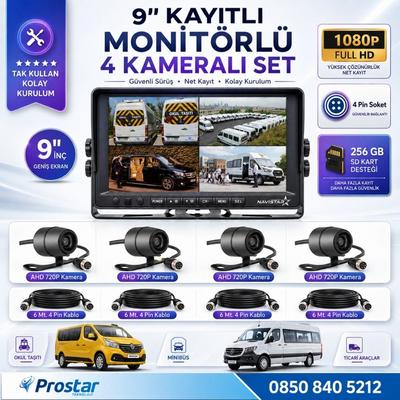 9 Inç Dörde Bölünür Kayıtlı 256Gb Sd Destekli 4 Kameralı 720P Ahd 4 Pin Soketli Tak Kullan Kamera Seti