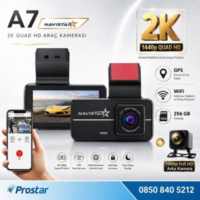 A7 Wifi + GPS 2K Çift Kameralı 170° Geniş Açı Lens Gece Görüşlü Akıllı Araç içi Kamera + 1080P Arka Kamera