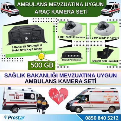 Ambulans Yönetmeliğine Uygun 2 Kameralı 8 Kanal Mobil NVR 500 GB  Tak Kullan Set