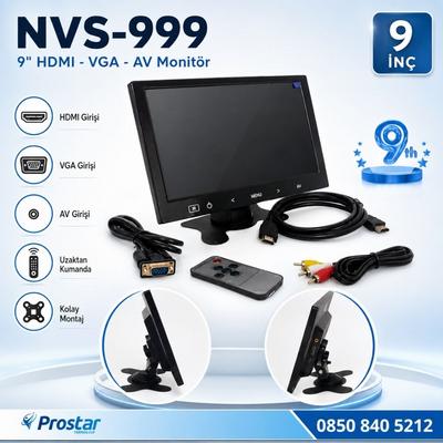 Araç Içi Monitör 9" Vga  Hdmı  Av Girişli Tft Lcd Büyük Ekran