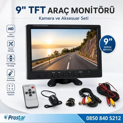 Araç Içi Monitör 9 Inç Büyük Ekran + 1 Adet Kamera Kelebek Ve Tampon Uyumlu Hediyeli
