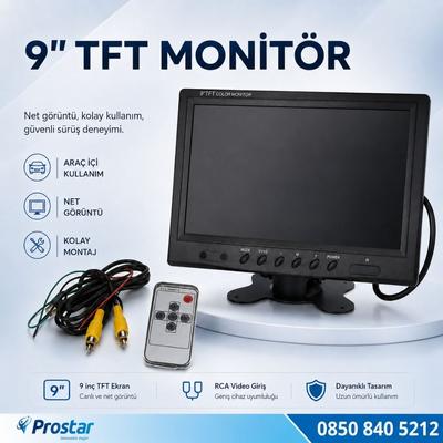 Araç Içi Monitör Büyük Ekran 9 Inç Tft Lcd 2 Kamera Girişli 5 Pinli Ve Rca