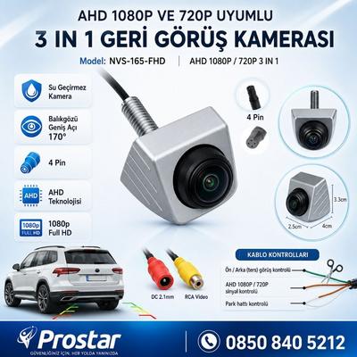 Ayarlanabilir Başlıklı AHD 1080P ve 720P Çevrilebilir 170 Derece Geniş Açılı Geri Görüş Kamerası