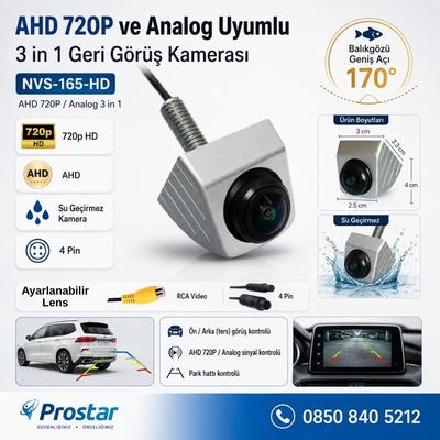 Ayarlanabilir Başlıklı AHD 720P ve Analog Çevrilebilir 170 Derece Geniş Açılı Geri Görüş Kamerası