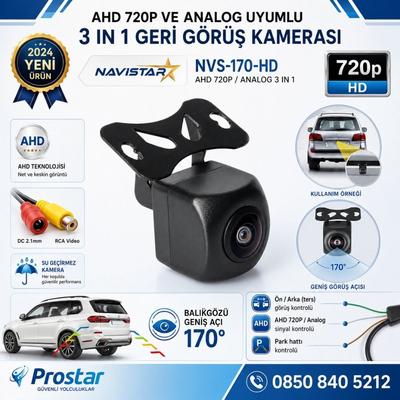 Balıkgözü AHD 720P ve Analog Çevirilebilir 170 Derece Geniş Açılı Geri Görüş Kamerası