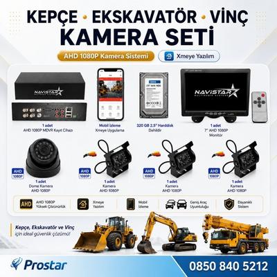 Ekskavatör Dozer Greyder Vinç Kepçe Uzaktan İzlemeli 4 Kameralı 320 Gb Harddisk Kamera Seti