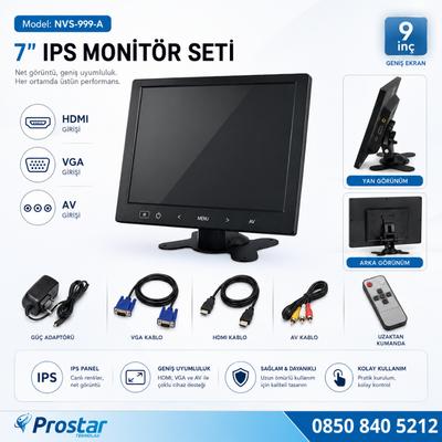 Güvenlik Kamera Monitörü 9" Ekran Hdmi Vga Av Girişli Lcd Ekran 4 Kanal