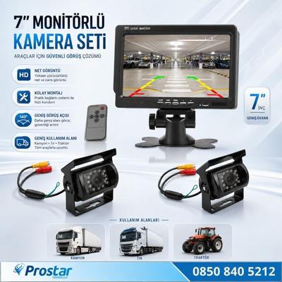 Kamyon Tır Traktör 2 Kameralı 7" Ekranlı Kamera Seti 