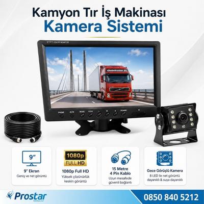 Kamyon Tır ve İş Makinaları için 9 inç AHD Monitörlü 1080P Full HD Kameralı Tak Kullan Set