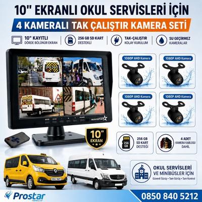 Kayıtlı 10" Dörde Bölünebilir 4 Kameralı Ahd 720P Okul Servisler Için Kamera Seti