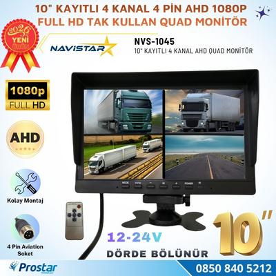 Kayıtlı 10 inç 4 Kanal Full HD Tak Kullan Quad AHD Analog Uyumlu Araç Monitörü 12-24V