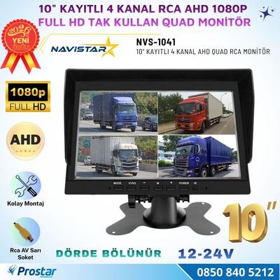Kayıtlı 10 inç 4 Kanal Full HD Tak Kullan Quad AHD Analog Uyumlu RCA AV Araç Monitörü 12-24V
