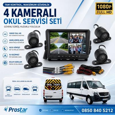 Kayıtlı 4 Kamera Dahil 7 inç Monitörlü Araç Kamera Seti 256 GB Sd Kart Desteği