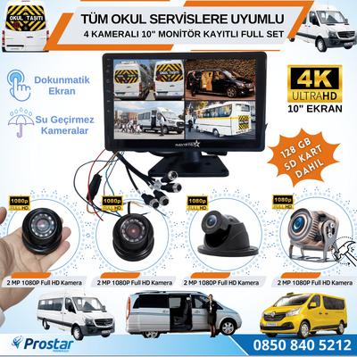 Kayıtlı 4 Kameralı 10 Inç Dokunmatik Ekranlı 128 Gb Sd Dahil Servis Okul Kamera Seti