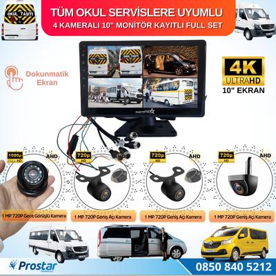 Kayıtlı 4 Kameralı 10 Inç Dokunmatik Monitör 256 Gb Sd Destekli Okul Servis Kamera Seti