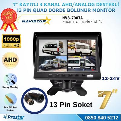Kayıtlı 7 inç 4 Kanal 13 Pin IPS AHD 1080P 720P Analog 256 GB SD Destekli Quad Araç Monitörü 12-24V