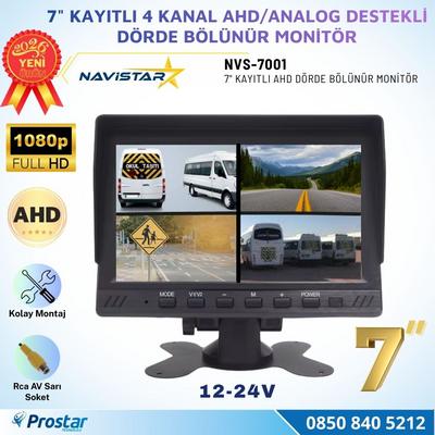 Kayıtlı 7 inç AHD Analog 4 Kanal Full HD Quad Araç Monitörü RCA Bağlantılı 12-24V