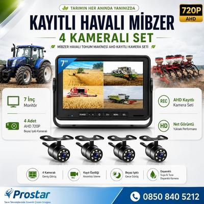 Kayıtlı Ahd Mibzer Havalı Tohum Makinesi 4 Kameralı 7 Inç Monitörlü 720P Araç Seti