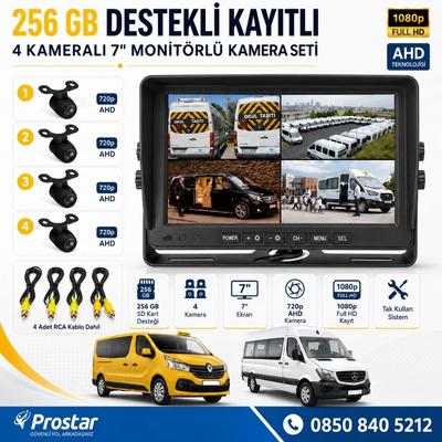 Kayıtlı Ahd Okul Servisler Için 4 Kameralı 7 Inç Monitörlü 720P Araç Kamera Seti