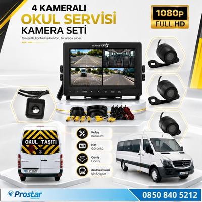 Kayıtlı Okul Ve Servis Taşıtları 4 Lü Kamera 7 Inç Monitör Full Set 256 Gb Sd Kart Desteği