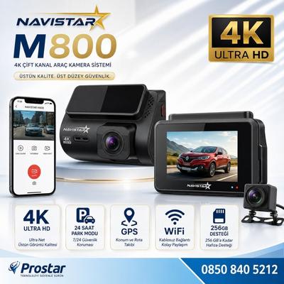 M800 Wifi + GPS 4K Çift Kameralı 170° Geniş Açı Lens Gece Görüşlü Akıllı Araç İçi Kamera + 1080P Arka Kamera