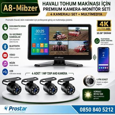 Mibzer için 10.36" Dokunmatik Ekranlı 4 Kameralı AHD 720P Beyaz Işık Kameralı Havalı Kamera Seti