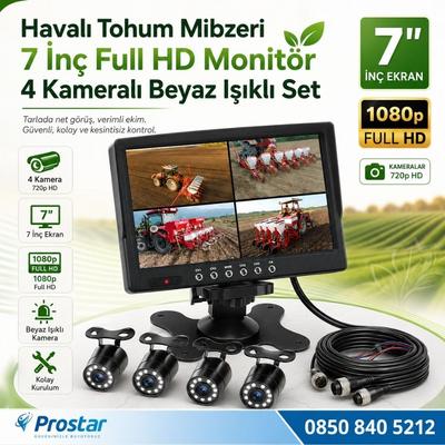 Mibzer için 4 Kameralı 720P Beyaz Işıklı 7 inç Dörde Bölünür AHD Monitör Seti