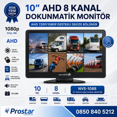 Mibzer için 8 Kameralı 10 inç Sekize Bölen Monitör Kayıtlı 256 Gb Sd Kart Destekli