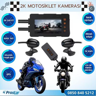Motosiklet için Kayıtlı 2K+1080P Çözünürlüklü 3 inç 2 kameralı Tak kullan Kamera Seti
