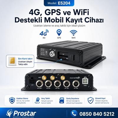 SD Kartlı Uzaktan izlemeli 4 Kanal 1080P GPS 4G WIFI  E5204 Profesyonel Mobil DVR Kayıt Cihazı