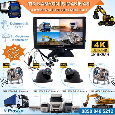 Tır Kamyon 4 Kameralı 10 Inç Dokunmatik Ekranlı 128 Gb Sd Kart Dahil Tak Kullan Kamera Seti