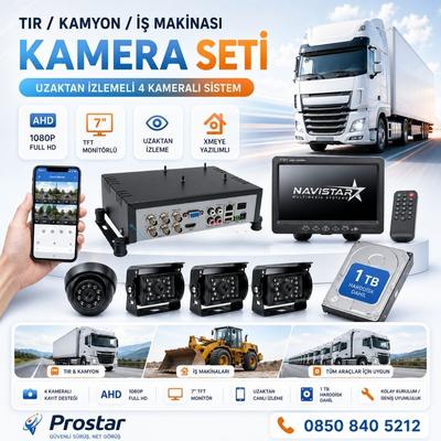 Tır Kamyon İş Makinası Için Uzaktan İzlemeli 4 Kameralı 1 Tb Harddisk Kamera Seti