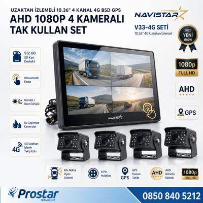 Uzaktan izlemeli 10.36 inç 4 Kanal 4G GPS BSD Kör Nokta Uyarı Sistemli Profesyonel Araç Kamera Seti