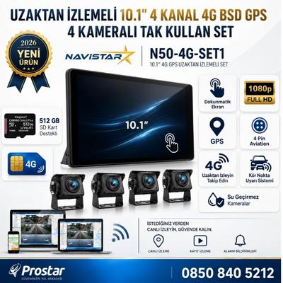 Uzaktan izlemeli 10 inç 4 Kanal 4G GPS BSD Kör Nokta Uyarı Sistemli Profesyonel Araç Kamera Seti
